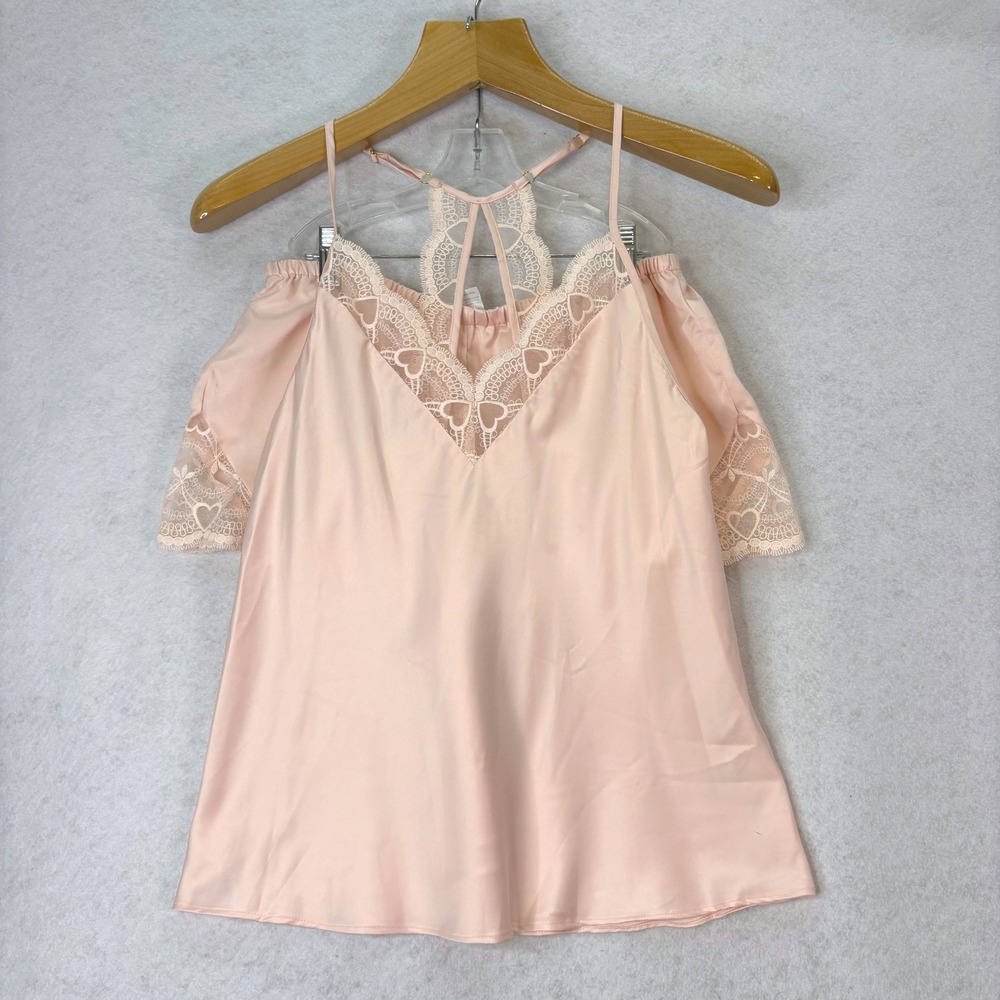 Flora Nikrooz‎ Pink Lace Heart Trim Cami Shorts Pajama Set Womens S Coquette New
